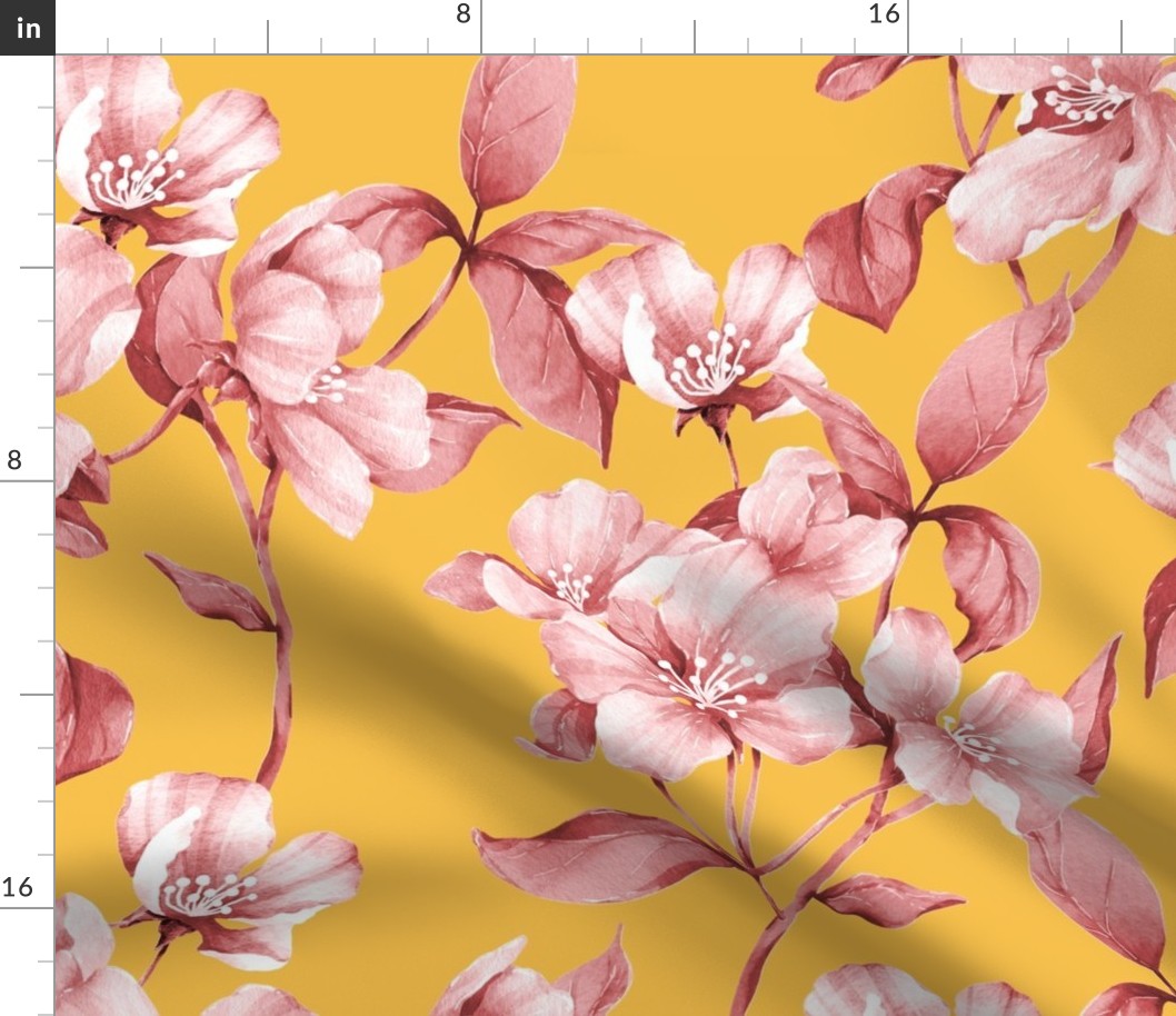 Sakura Old Rose Monochrome - Honey Large Scale