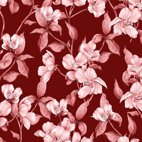 Sakura Old Rose Monochrome - Maroon Large Scale