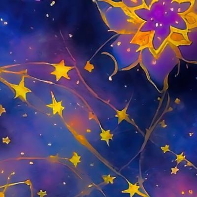 Flowers and stars  in the sky
