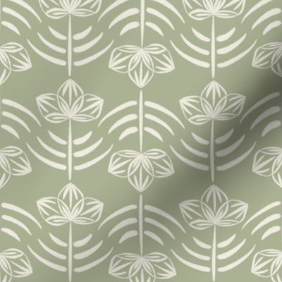 ribbon - creamy white_ light sage green - geometric floral