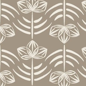 ribbon - creamy white_ khaki brown - geometric floral
