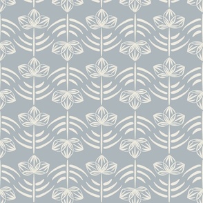 ribbon - creamy white _ french grey blue - geometric floral