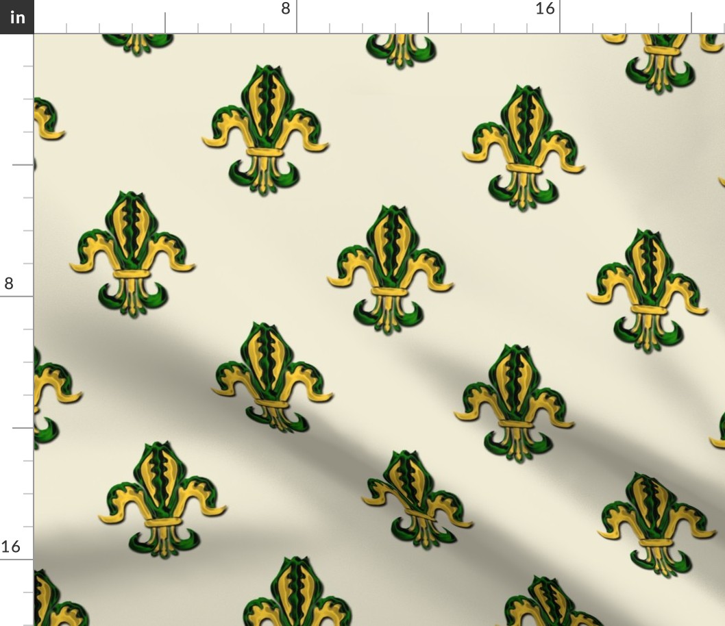 Isolated Fleur de lis in Green and Gold