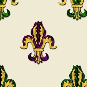 Isolated Fleur de lis in Mardi Gras Green Gold and Purple