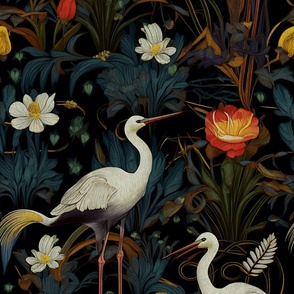 Whimsical Nouveau Birds and Foliage