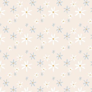 Wild Blue and White Daisy Pattern : Daisies on neural background