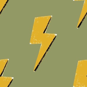 Lighting Strikes Pattern, bold yellow lightning bolt on green background // Large