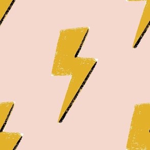 Lighting Strikes Pattern, bold yellow lightning bolt on blush pink background // Large