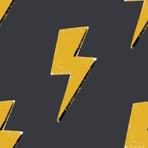 Lighting Strikes Pattern, bold yellow lightning bolt on charcoal background // Large 