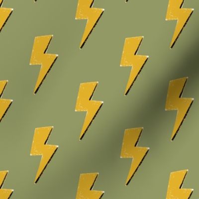 Lighting Strikes Pattern, bold yellow lightning bolt on green background // Small 