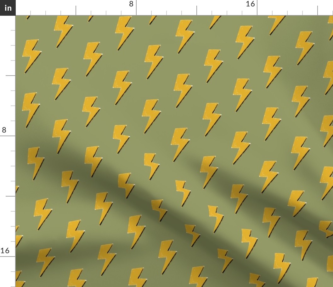 Lighting Strikes Pattern, bold yellow lightning bolt on green background // Small 