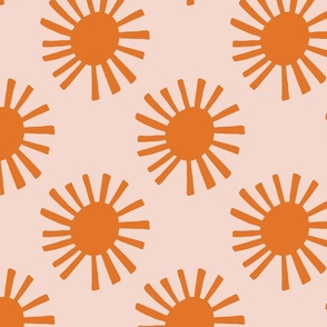 Modern Sunburst Design- Rusty orange sun on pink background