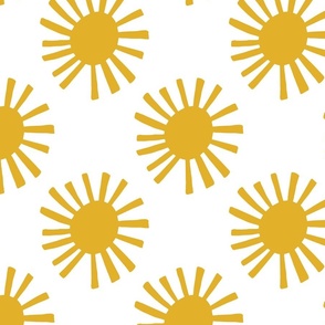 Modern Sunburst Design- Mustard sun with white background