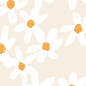 Funky Daisies: White daisies with yellow orange centers on blush neutral background // Large