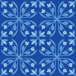 Blue Santorini Dreams - Monochromatic Floral Tile (Duvet + Wallpaper size)