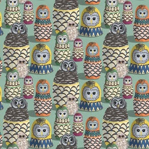 Owl Matryoshka Dolls - Green - SMALL