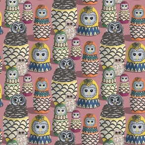 Owl Matryoshka dolls - pink - SMALL