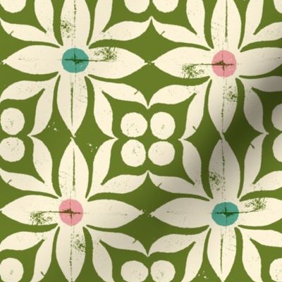 Daphne (Olive Green) || block print floral