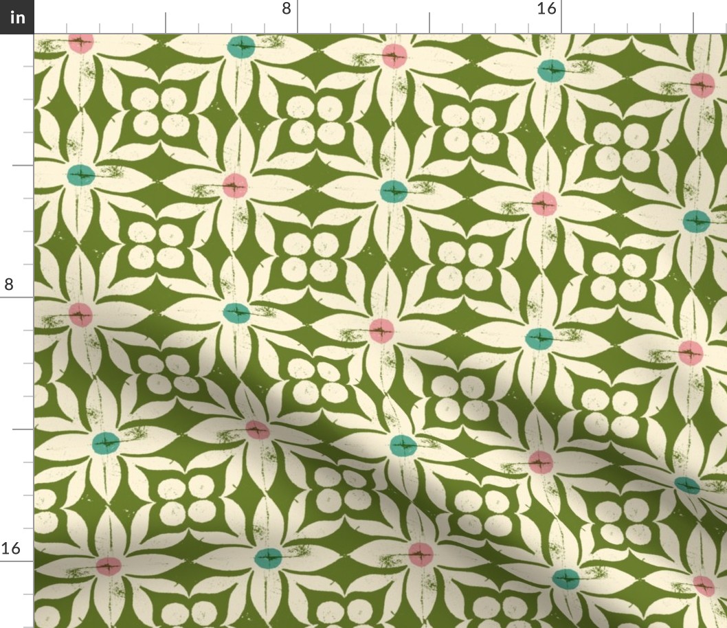 Daphne (Olive Green) || block print floral