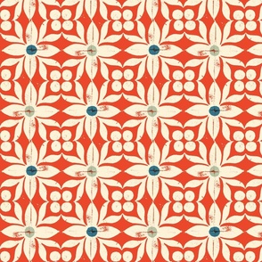 Daphne (Red) || block print floral