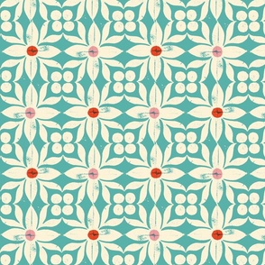 Daphne (Turquoise) || block print floral