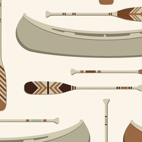 Canoes and Paddles | Earth Tones and Cream | Large Scale