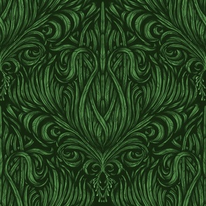 Grass Damask Monochromatic Green | Art Nouveau Botanical Ornamental Organic Nature