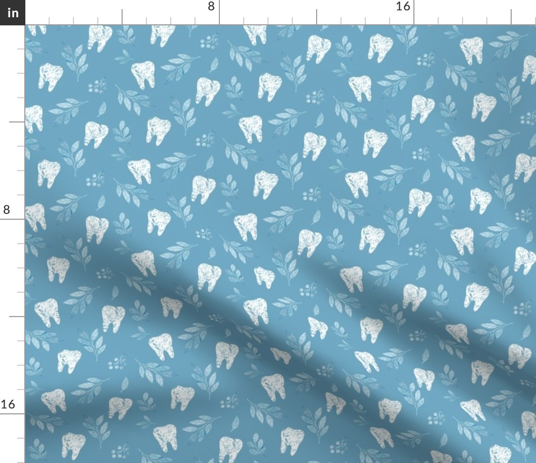  Cute Tooth Fairy/ Brush Floss Smile / Happy Teeth / Tooth Pattern / Dental Tools Fabric / Floral Tooth Print Fabric