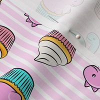 dinosaur cupcakes - dino birthday - trex - pink stripes (90) C23