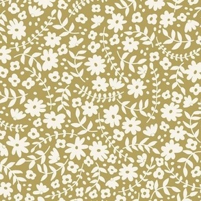 Simple joy small floral ditsy cream white and olive green 