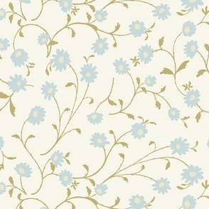 Wild daisy blue small floral ditsy light blue, light brown, cream white 