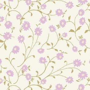 Wild daisy small floral ditsy lavender pink, light brown, cream white 