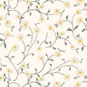 Wild daisy yellow small floral ditsy yellow, green, cream white 