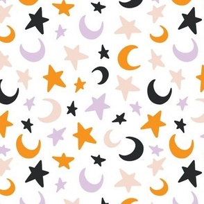 Halloween stars and moons, orange, purple, pink, black