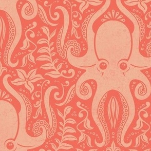 Octopus Stamp Damask (Very Coral / Deep Coral)