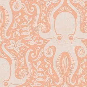 Octopus Stamp Damask (Light Pastel Coral)