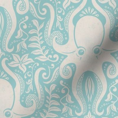 Octopus Stamp Damask (Pastel Blue)