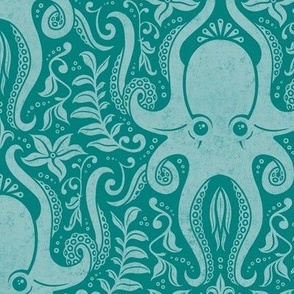 Octopus Stamp Damask (Teal and Blue)