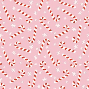 Christmas stars, candy canes tossed on pink small 4x4