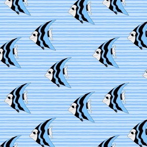 Seaside tropical angelfish on blue stripes