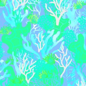 Abstract Seaside Tropical coral in  blue green colours