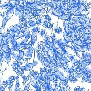 Chinoiserie Blue and White Peonies