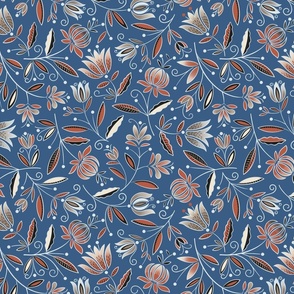 delicate flowers on a blue background, medium   
