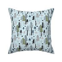 Grizzly bear woodlands - wild bear cubs and trees autumn winter kids design blue green