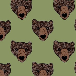 Brown bear cubs - autumn woodland animals wild scandinavian forest design brown on olive green