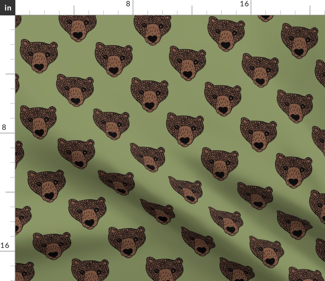 Brown bear cubs - autumn woodland animals wild scandinavian forest design brown on olive green
