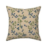 Messy autumn garden snowdrop flower blossom - boho style branches and floral design with seeds blue green on tan beige