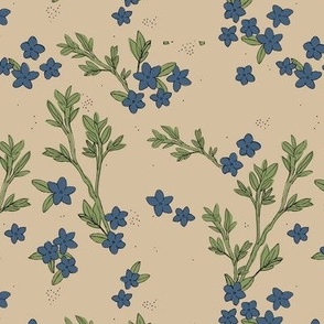 Messy autumn garden snowdrop flower blossom - boho style branches and floral design with seeds blue green on tan beige