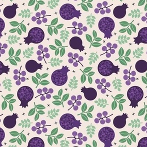 Jewish fig Hanukah design and traditional illustrations fruit garden purple jade green on sand