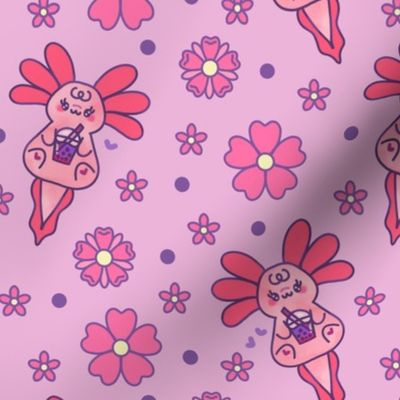 Axolotl Bubble Tea | Pink and Purple | Cute Kawaii